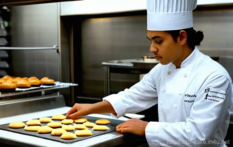 제과 실무 경험을 쌓는 해외 연수 프로그램 - **Prompt:** A young, focused confectionery student, approximately 20-25 years old, of Brazilian desc...