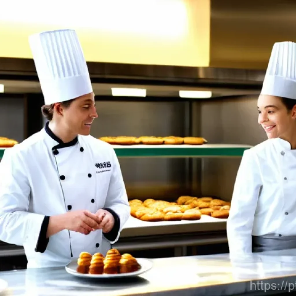 제과업계에서의 인간관계 관리 - **Prompt 1: Collaborative Confectionery Mentorship**
A bright, clean, modern professional pastry...