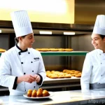 제과업계에서의 인간관계 관리 - **Prompt 1: Collaborative Confectionery Mentorship**
A bright, clean, modern professional pastry...