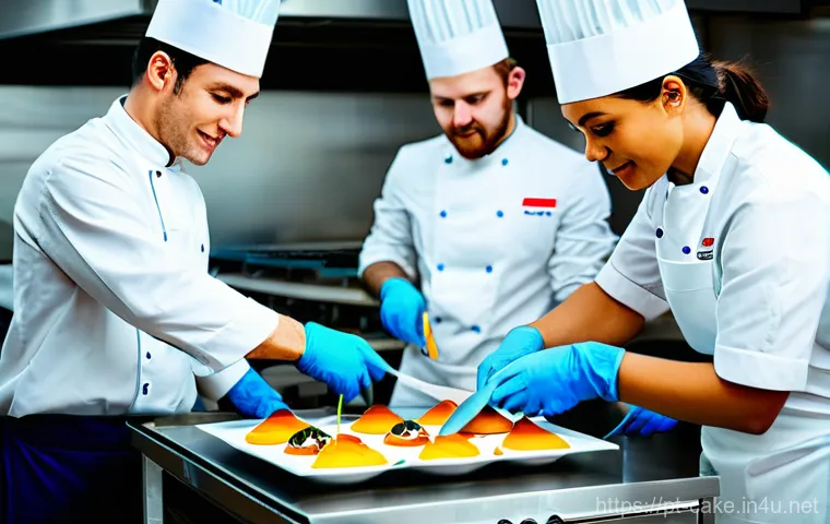 제과업계에서의 인간관계 관리 - **Prompt 2: Joyful Kitchen Celebration of Success**
    A vibrant and joyful scene inside a high-end...